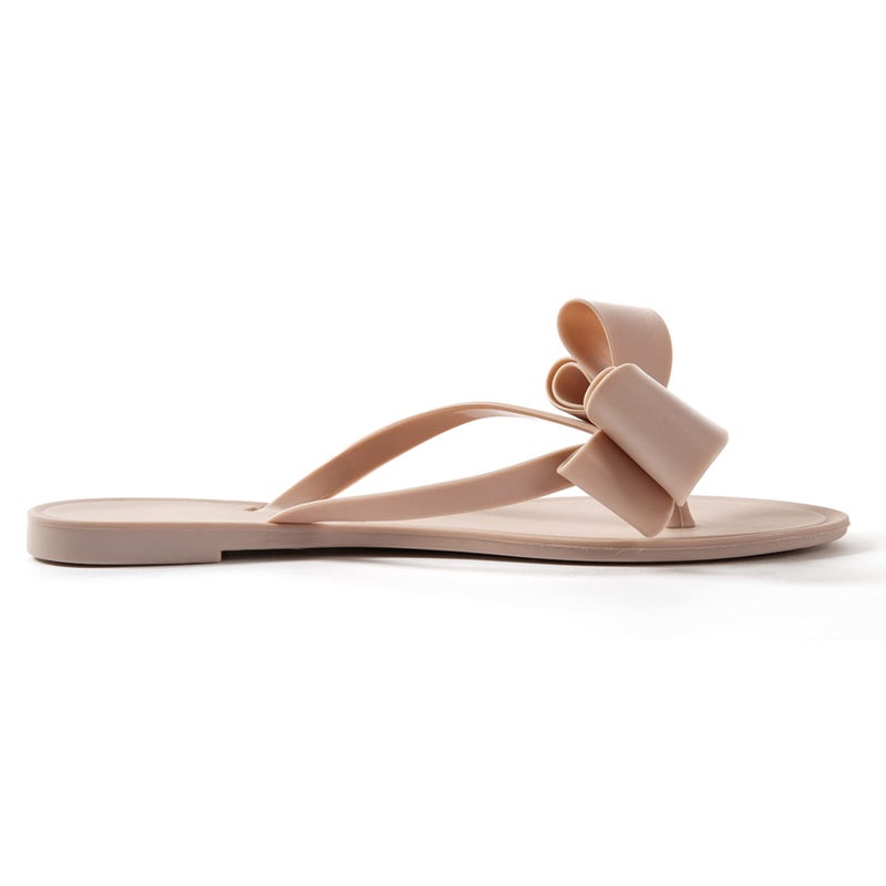 Mtzyoa Women Flip-Flops Bow Sandals Nude Size 9 Beach Dressy Summer Wedding Flat Rivets Rain Jelly Sandals PVC - Image 2